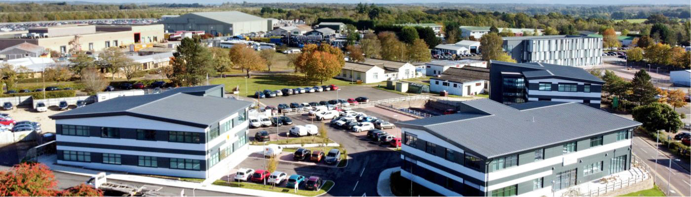 Aerial view of a business park